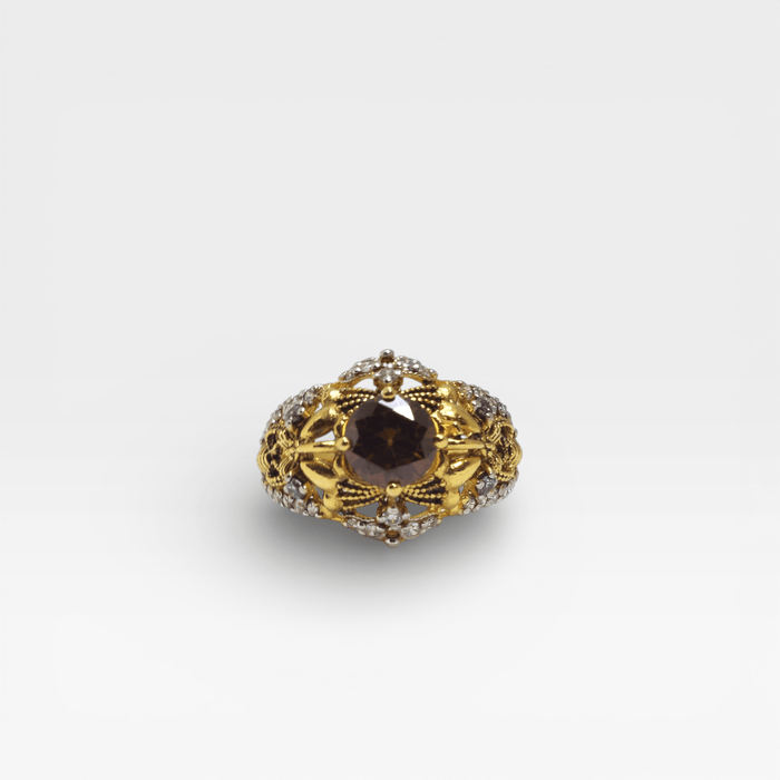 Cognac Filigree Crown Ring - Monis Anas Jewellers