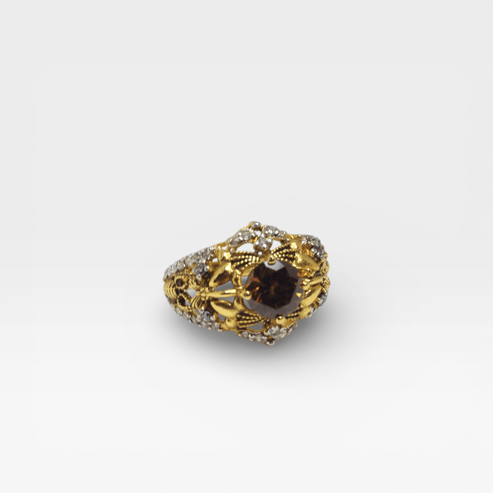Cognac Filigree Crown Ring - Monis Anas Jewellers