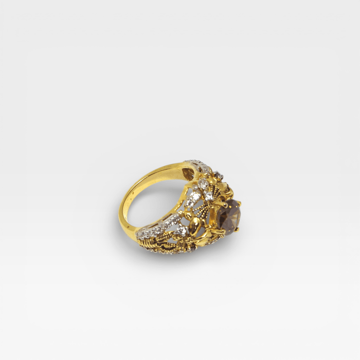 Cognac Filigree Crown Ring - Monis Anas Jewellers