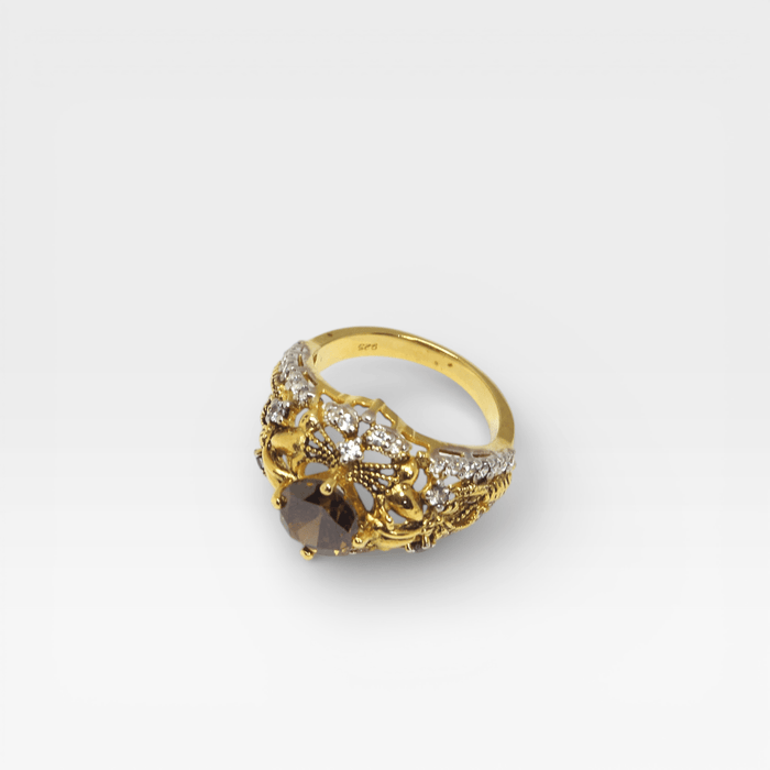 Cognac Filigree Crown Ring - Monis Anas Jewellers