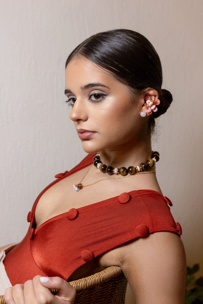 COLLAR CONCHA DE LAMBI Y OJO DE TIGRE