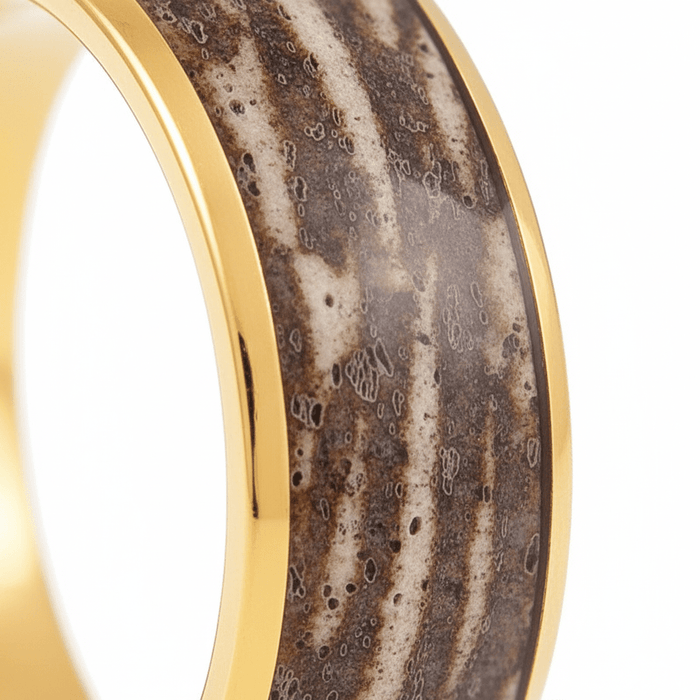 COLUMBA — Extreme macro detail — men's tungsten wedding ring.