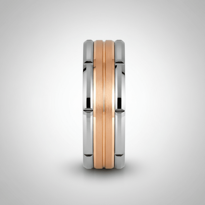COMMAND — Center-through axial view — men's tungsten wedding ring.