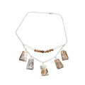 Crazy Lace Agate Necklace Silver Tone Chain Beaded Fringe 18”