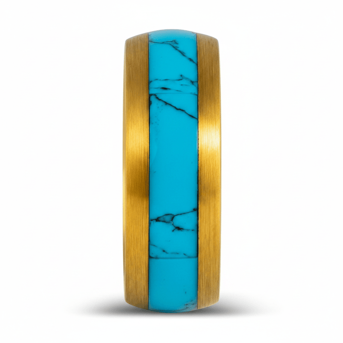 CYANITE — Front-facing straight-on view — men's tungsten wedding ring.