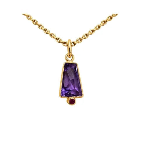 Dainty 14K Gold Purple Amethyst Pendant Ruby Accent