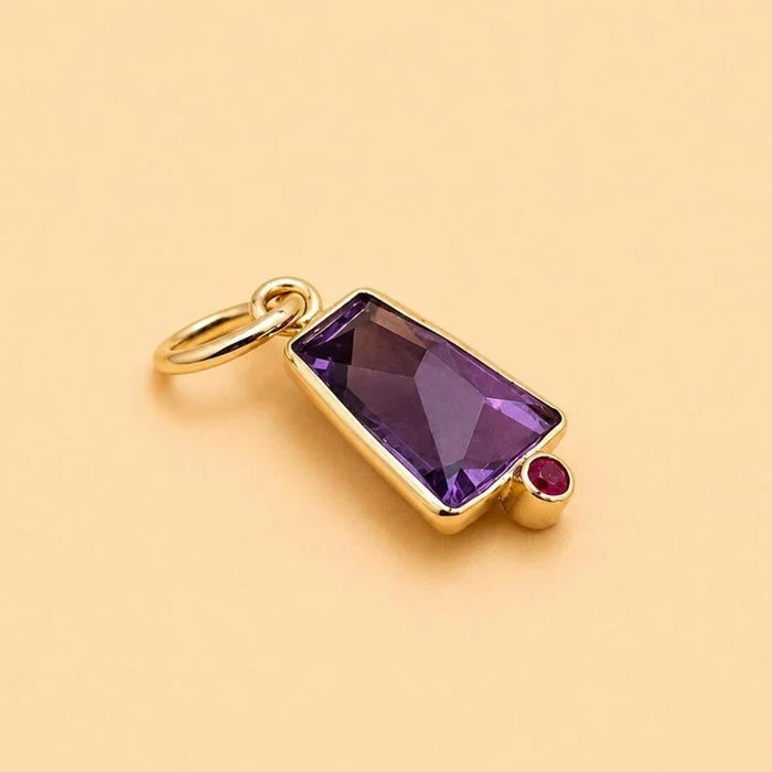 Dainty 14K Gold Purple Amethyst Pendant Ruby Accent