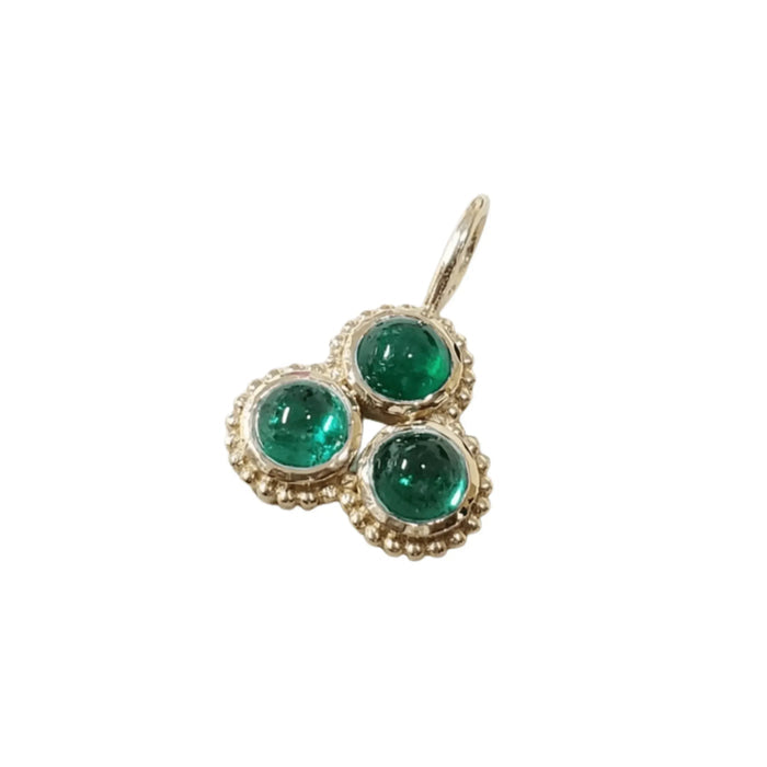Dainty Round Shape 14k Gold Emerald Cabochon Pendant - K Jewelry Accessories