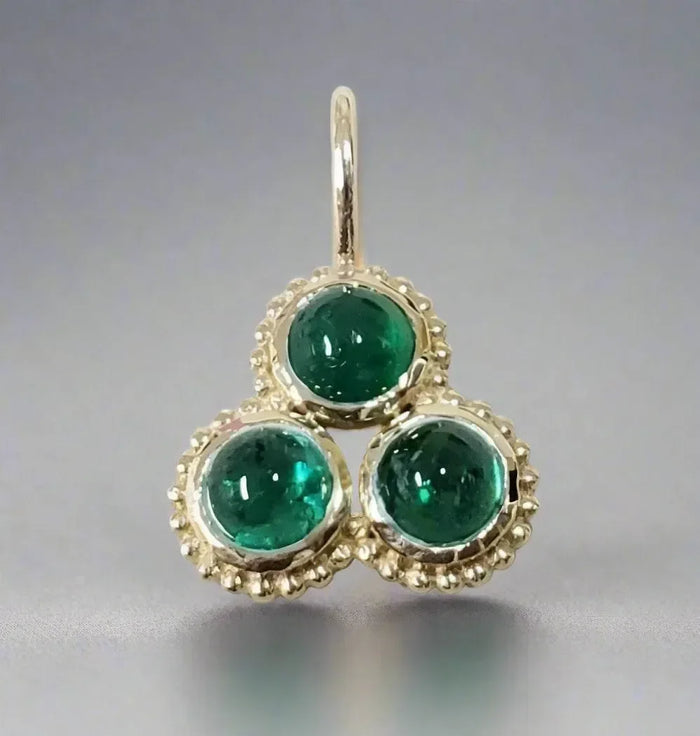 Dainty Round Shape 14k Gold Emerald Cabochon Pendant - K Jewelry Accessories