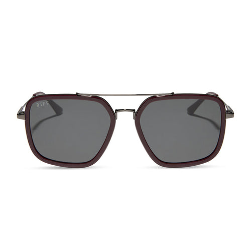 diff eyewear featuring the jordan navigator sunglasses with a dark cherry lacquer frame and grey gradient polarized lenses front view