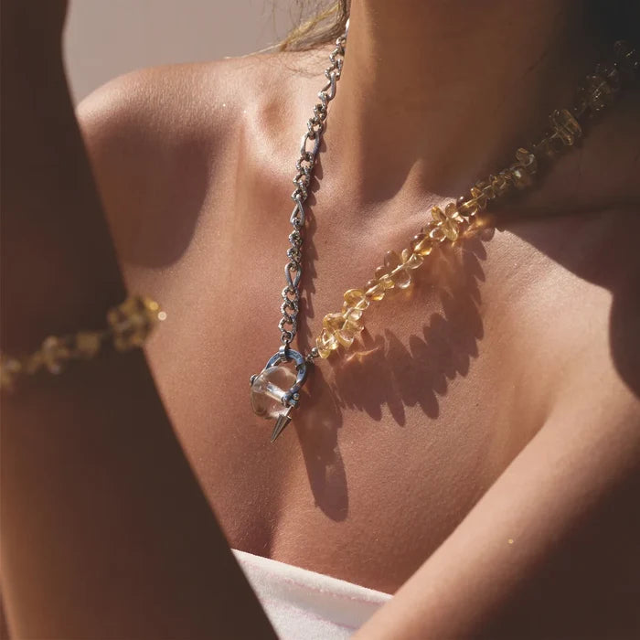 Dawn Citrine & Clear Quartz Necklace