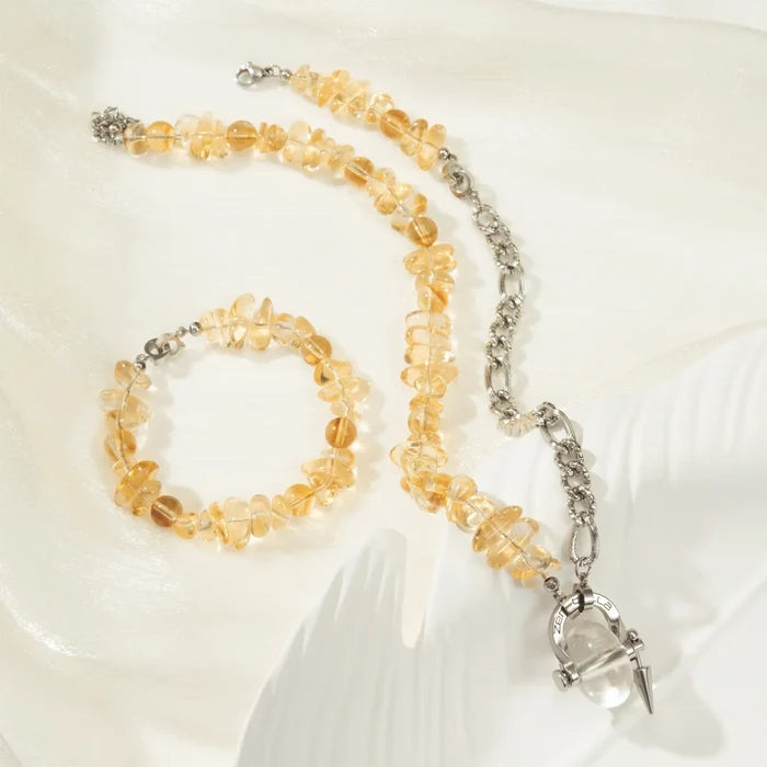 Dawn Citrine & Clear Quartz Necklace