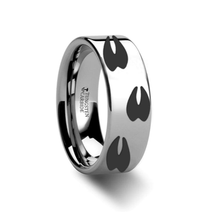Deer Print Animal Track Engraved Flat Tungsten Cou Tungsten Carbide men's wedding band, image 1