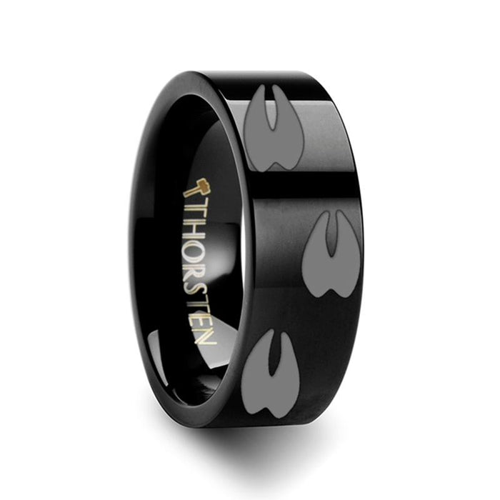 Deer Print Animal Track Engraved Flat Tungsten Cou Tungsten Carbide men's wedding band, image 2