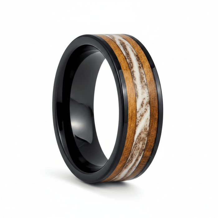 DEERWOOD — Hero product shot — men's tungsten wedding ring.