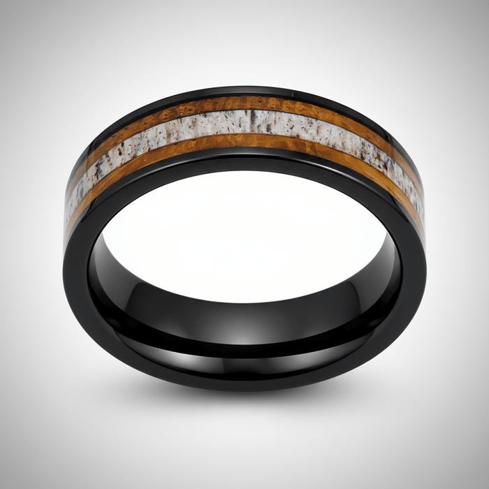 DEERWOOD — Center-through axial view — men's tungsten wedding ring.