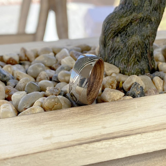 DEVATT | Zebra Wood, Silver Damascus Steel, Domed - Rings - Aydins Jewelry - 6