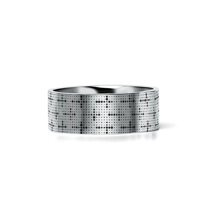 DEVOUT Silver tungsten Christian wedding ring — angle 2