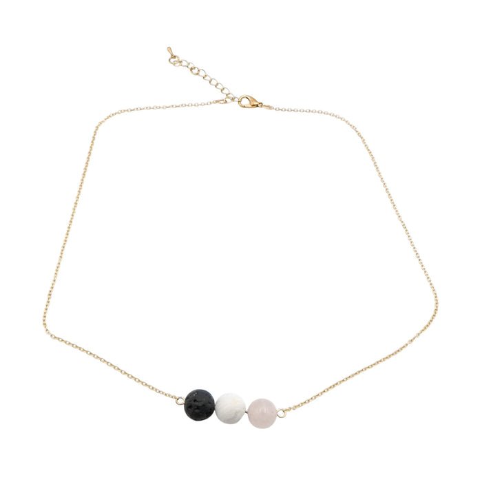 Diffuser Necklace Lava Stone Howlite Rose Quartz Gold Tone Adjustable Chain