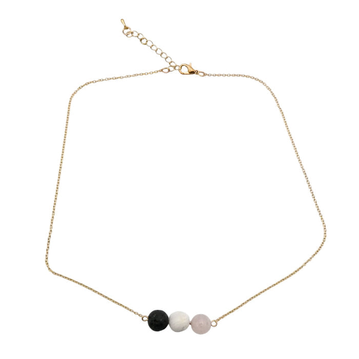 Diffuser Necklace Lava Stone Howlite Rose Quartz Gold Tone Adjustable Chain