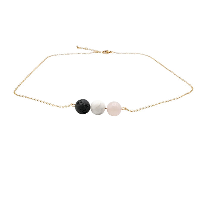 Diffuser Necklace Lava Stone Howlite Rose Quartz Gold Tone Adjustable Chain