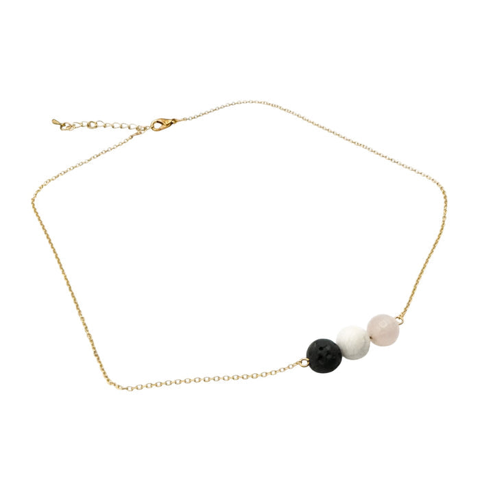 Diffuser Necklace Lava Stone Howlite Rose Quartz Gold Tone Adjustable Chain