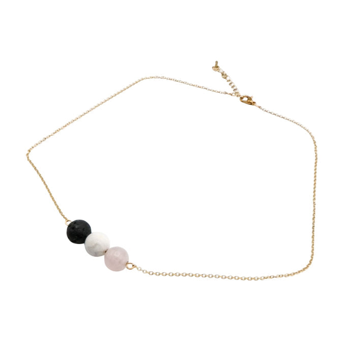 Diffuser Necklace Lava Stone Howlite Rose Quartz Gold Tone Adjustable Chain