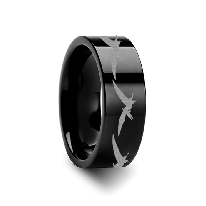 Dinosaur Teradactyl Print Engraved Flat Tungsten W Tungsten Carbide men's wedding band, image 2