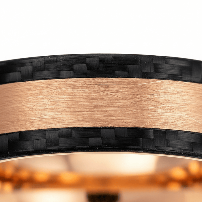 DREAMFLARE — Extreme macro detail — men's tungsten wedding ring.