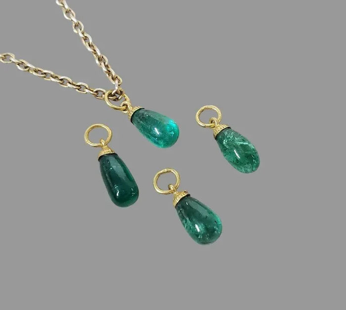 Drilled 18k Gold Emerald Charm • Natural Green Emerald Drop Bead Pendant - K Jewelry Accessories
