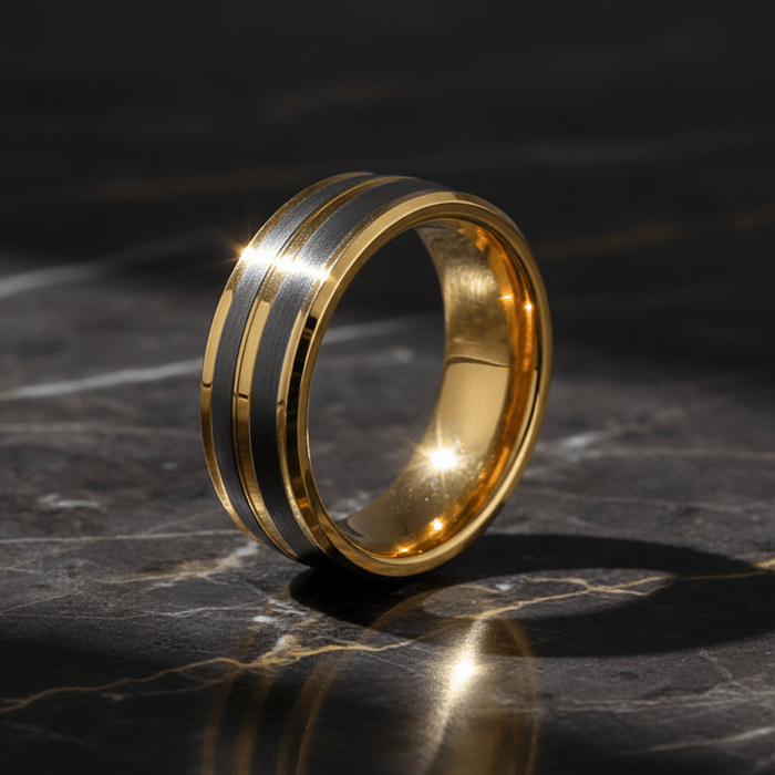 DUNCE — detail view — men's tungsten carbide wedding ring | Aydins Jewelry
