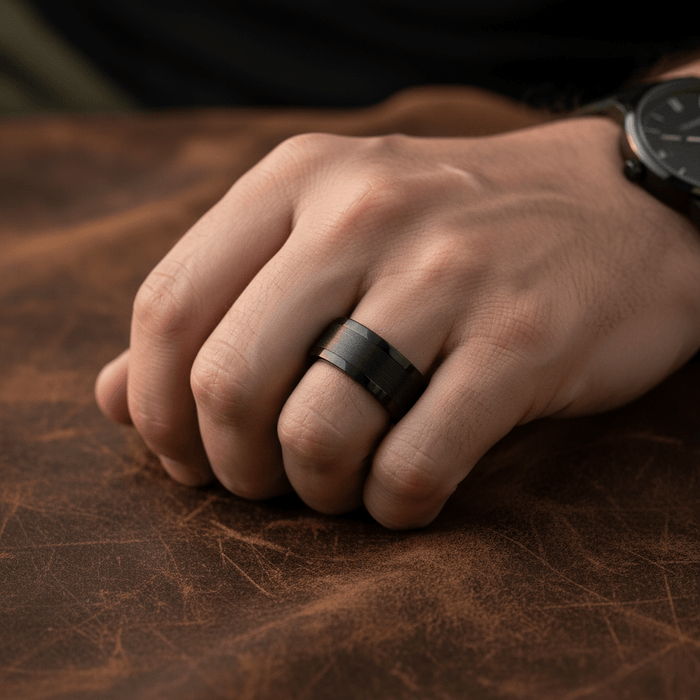 DUSKORA — lifestyle on hand — men's tungsten carbide wedding ring | Aydins Jewelry