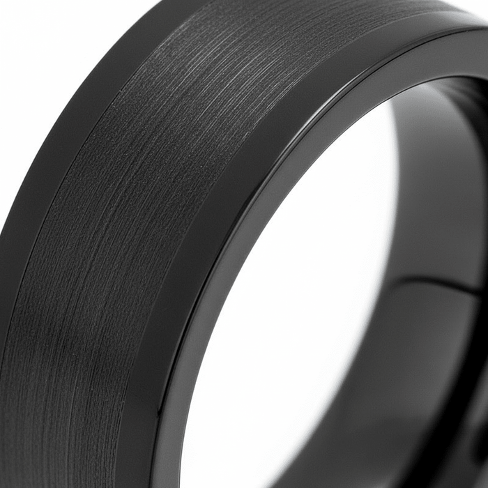 DUSKORA — close-up detail — men's tungsten carbide wedding ring | Aydins Jewelry