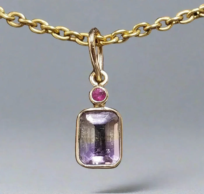 Elegant 14k Gold Ametrine and Ruby Pendant - K Jewelry Accessories