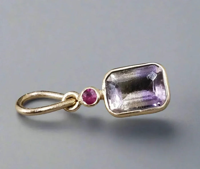 Elegant 14k Gold Ametrine and Ruby Pendant - K Jewelry Accessories