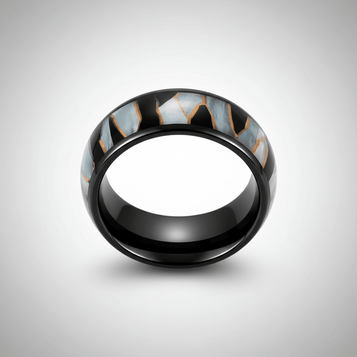 ELITIS — Center-through axial view — men's tungsten wedding ring.