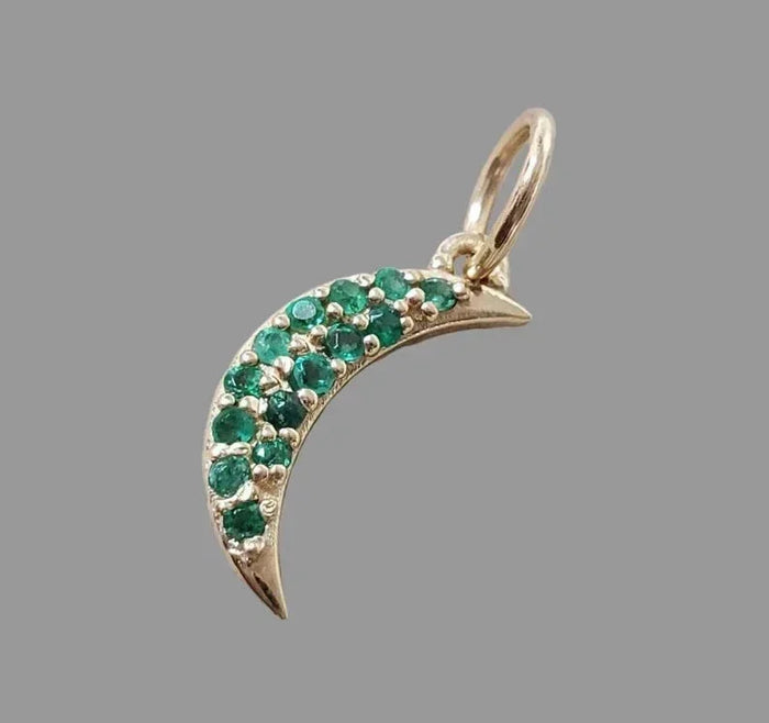 Emerald Crescent Moon Necklace • Solid 14k Gold Pendant - K Jewelry Accessories
