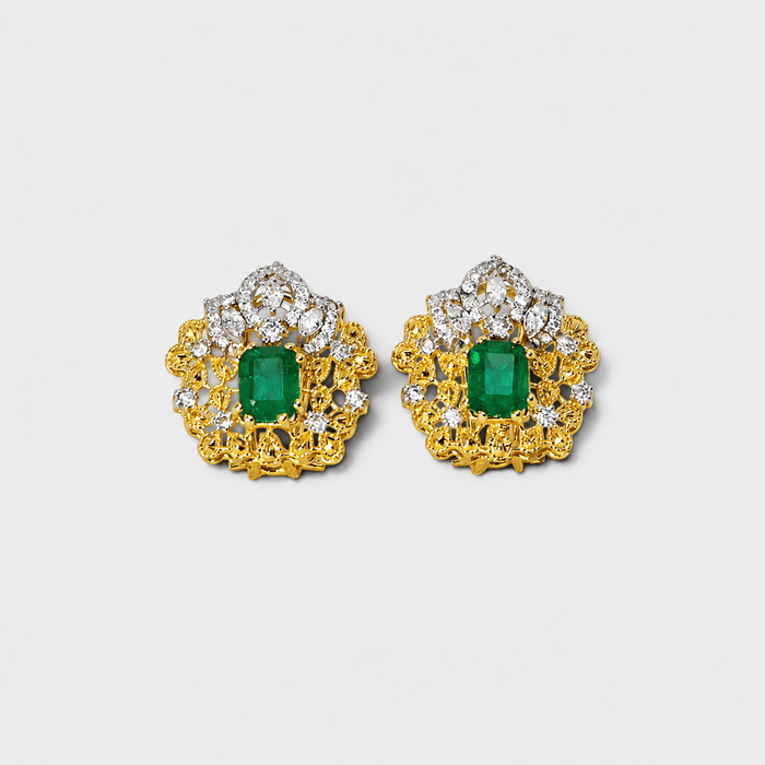 Emerald Floral Stud Earrings - Monis Anas Jewellers