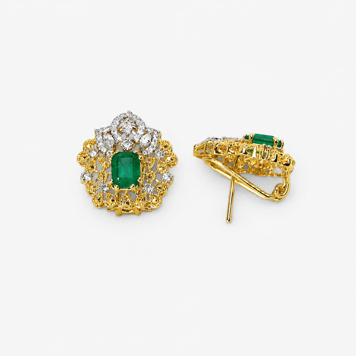 Emerald Floral Stud Earrings - Monis Anas Jewellers