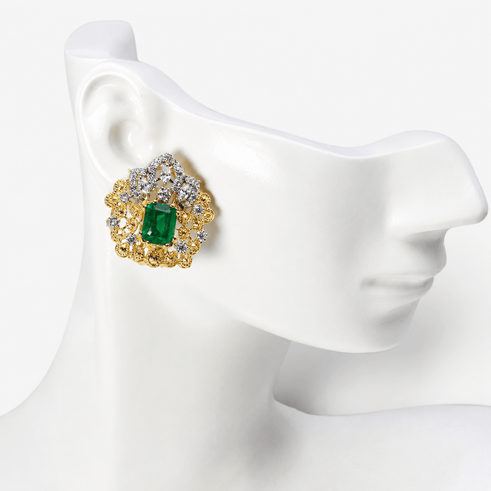 Emerald Floral Stud Earrings - Monis Anas Jewellers