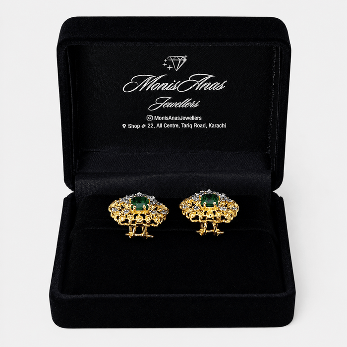 Emerald Floral Stud Earrings - Monis Anas Jewellers