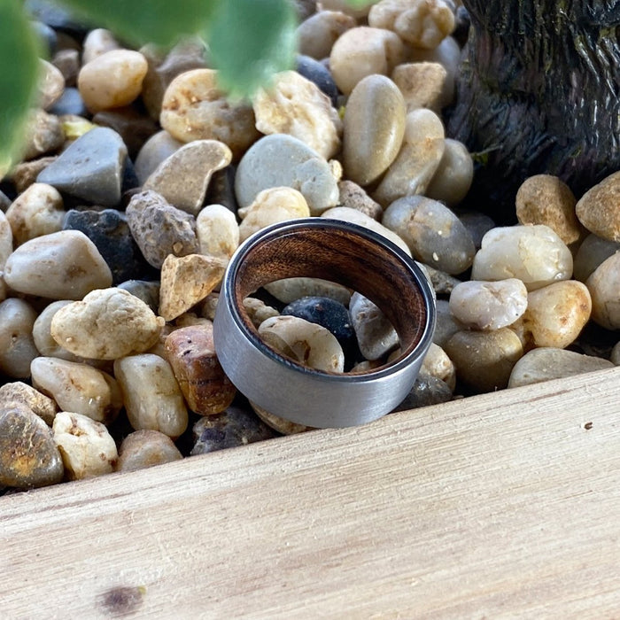 ESCOTT | Zebra Wood, Silver Tungsten Ring, Brushed, Flat - Rings - Aydins Jewelry - 7