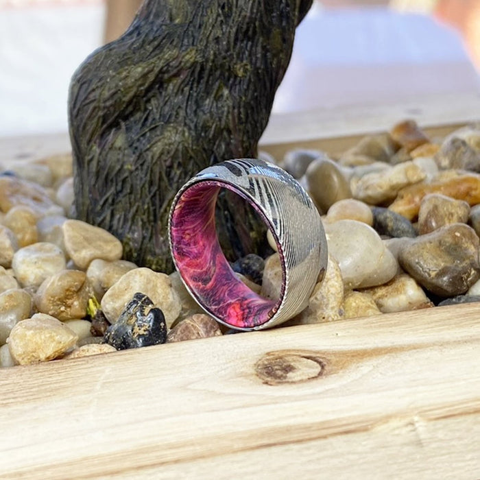 EVANS — close-up detail — men's damascus steel wedding ring | Aydins Jewelry