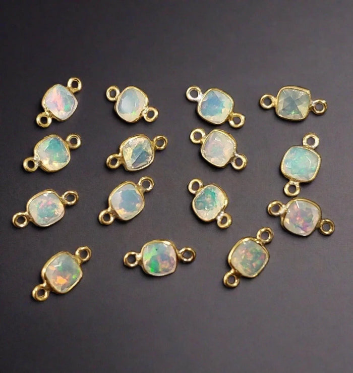 Faceted Ethiopian Opal Gold Vermeil Fire Opal Connector Charm - K Jewelry Accessories