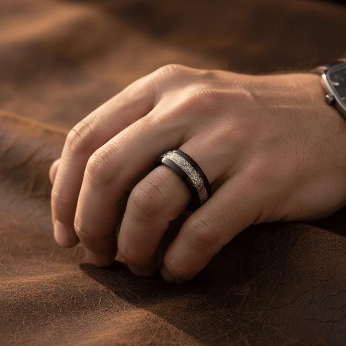 FERMI — lifestyle on hand — men's tungsten carbide wedding ring | Aydins Jewelry