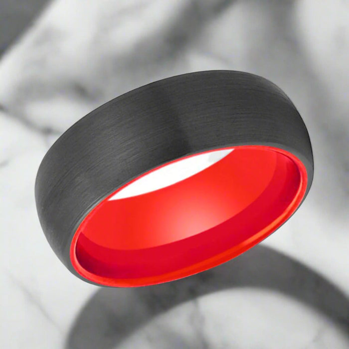 FERRARI | Red Ring, Black Tungsten Ring, Brushed, Domed - Rings - Aydins Jewelry - 2