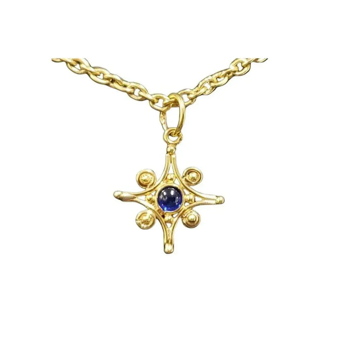Floral 18k Gold Blue Sapphire Pendant: Handmade Cabochon Jewelry - K Jewelry Accessories