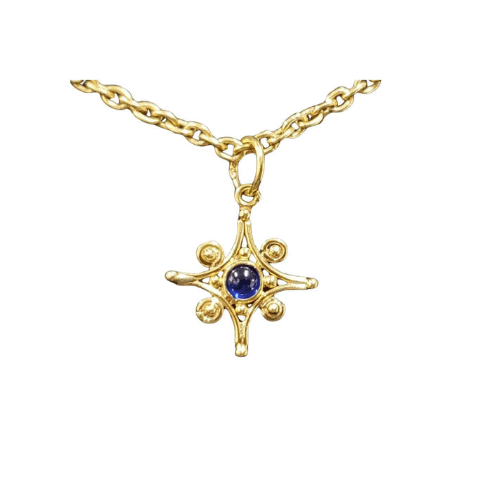 Floral 18k Gold Blue Sapphire Pendant - K Jewelry Accessories