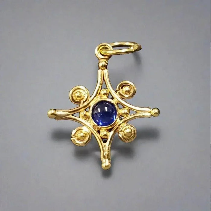Floral 18k Gold Blue Sapphire Pendant - K Jewelry Accessories