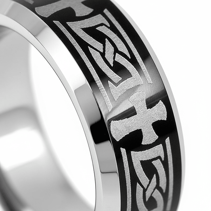 GARROS — close-up detail — men's tungsten carbide wedding ring | Aydins Jewelry